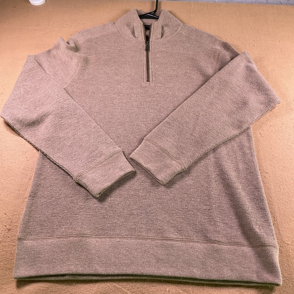 Banana Republic Mens Small Tan Waffle Knit Quarter Zip Pullover Sweater Cotton
